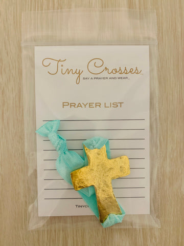 GOLD: Aqua Tiny Crosses Prayer Bracelet - ALL ORDERS PLACED AFTER 12:01AM ON MONDAY, MAY 13TH WILL SHIP ON FRIDAY, MAY 17TH!