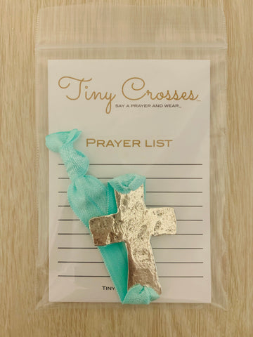 SILVER: Aqua Tiny Crosses Prayer Bracelet