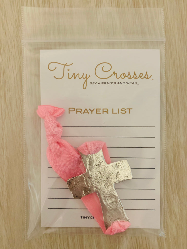 SILVER: Light Pink Tiny Crosses Prayer Bracelet m