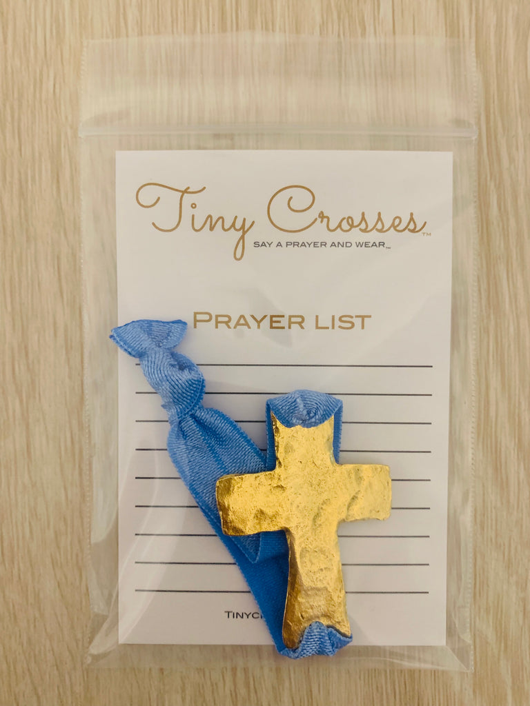 GOLD: Cornflower Blue Tiny Crosses Prayer Bracelet