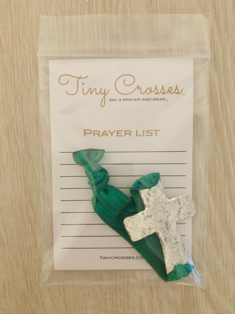 SILVER: Forest Green Tiny Crosses Prayer Bracelet