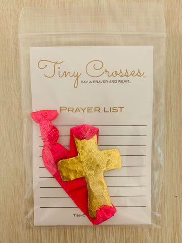 GOLD: Bright Pink Tiny Crosses Prayer Bracelet