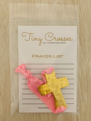 GOLD: Light Pink Tiny Crosses Prayer Bracelet