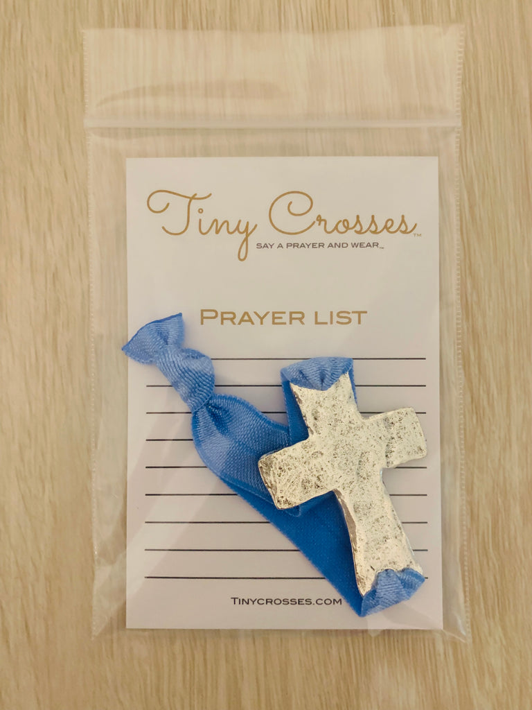 SILVER: Cornflower Blue Tiny Crosses Prayer Bracelet